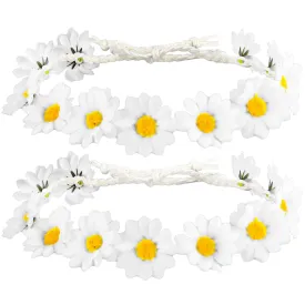 2 Pcs Daisy Flower Crown Headbands for Women Baby Girl White Daisy Hair Wreath Flower Headband Hippie Hair Accessories Flower Hair Bands for Bridal Headpiece Photo Props Party Vacation Headwear