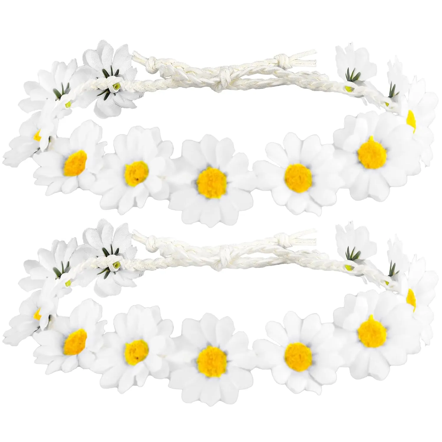 2 Pcs Daisy Flower Crown Headbands for Women Baby Girl White Daisy Hair Wreath Flower Headband Hippie Hair Accessories Flower Hair Bands for Bridal Headpiece Photo Props Party Vacation Headwear