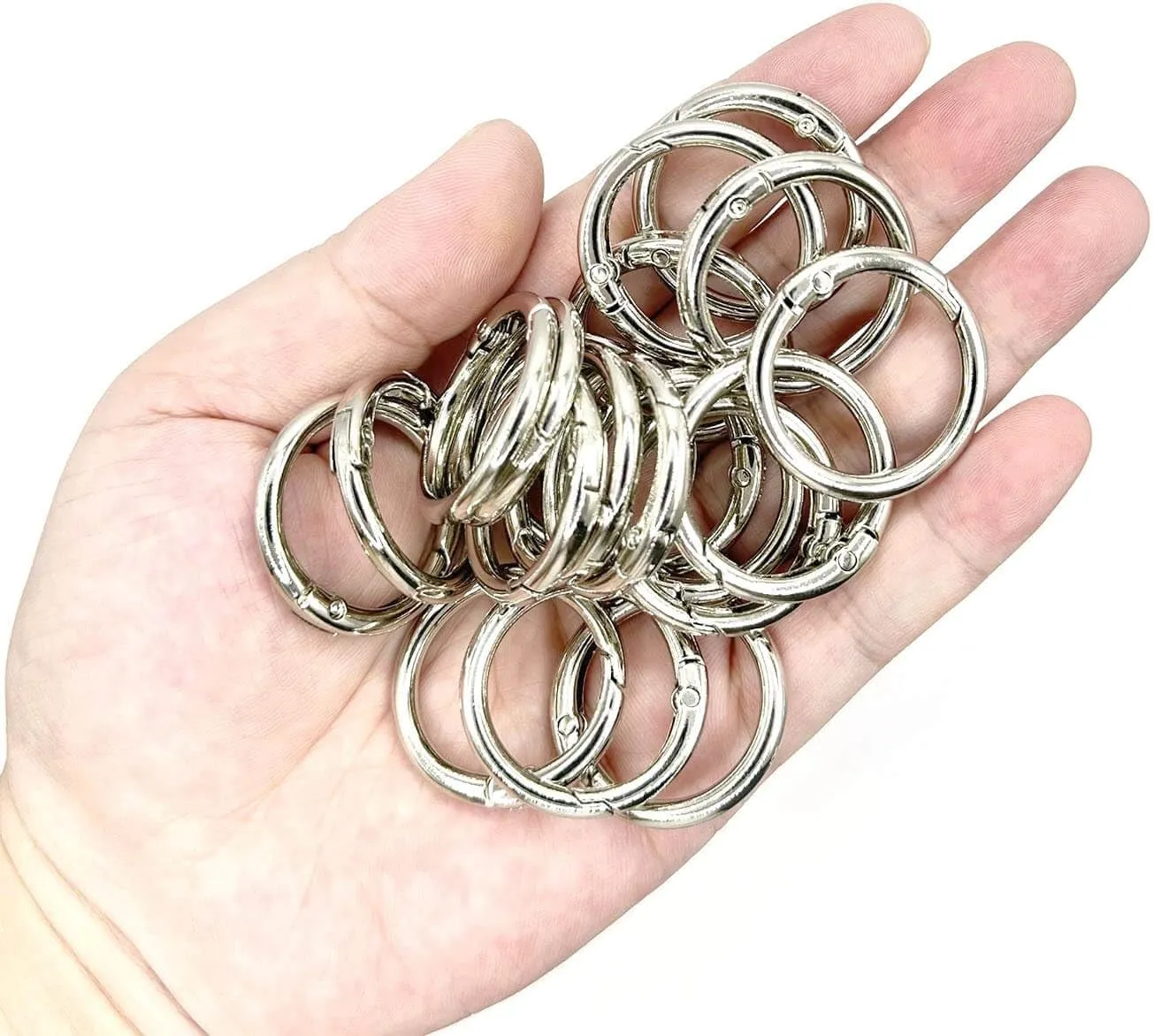 20 Pack 1 Inch Carabiner Clip, Spring O Rings Metal Alloy Purse Clip, Round Keyring Buckle Clips, Small Keychain Hook Clip for Key Bag(Silver)