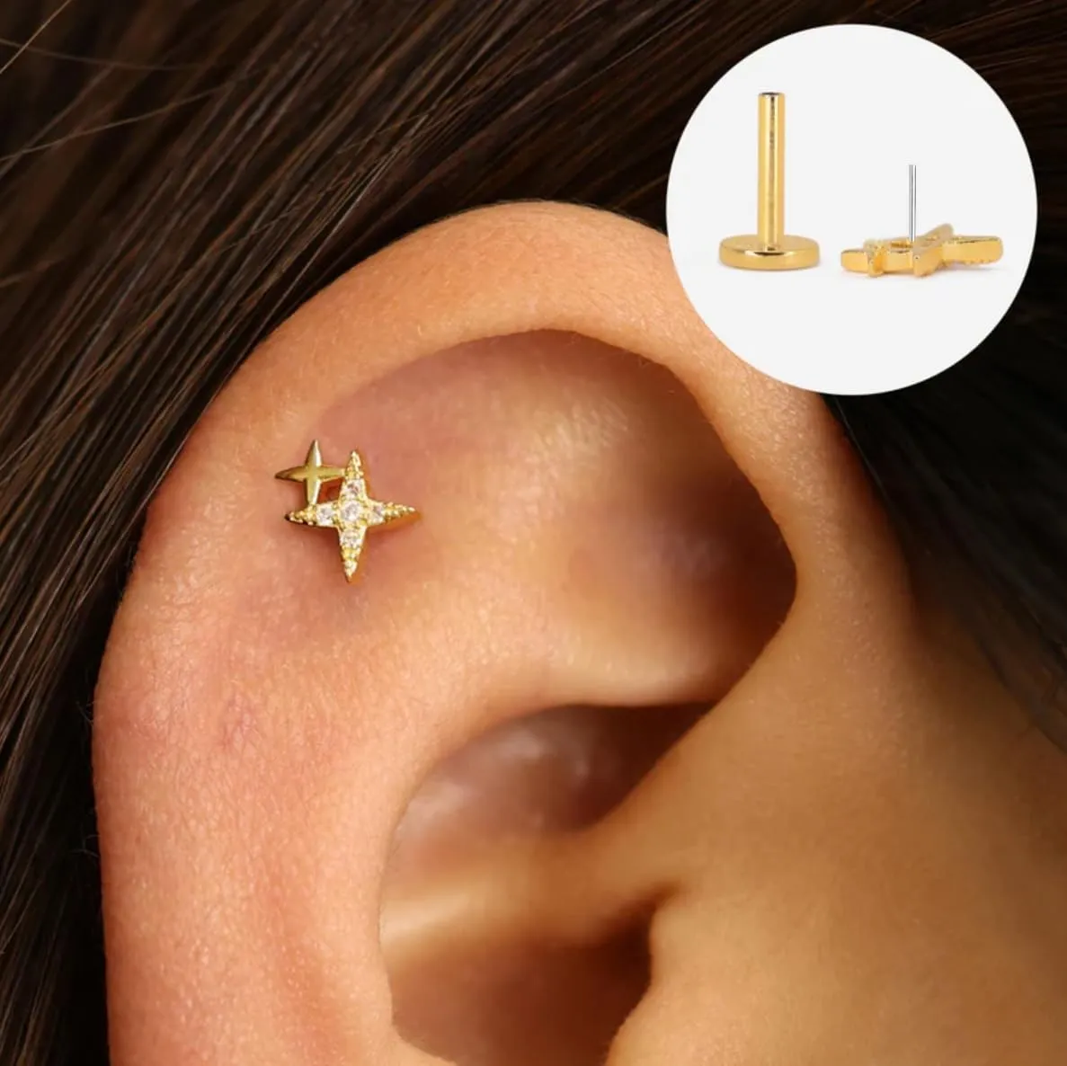 20G/18G/16G Threadless Flat Back Earrings Tiny Nose Stud, Cartilage Tragus Helix Stud Conch Piercing Jewelry