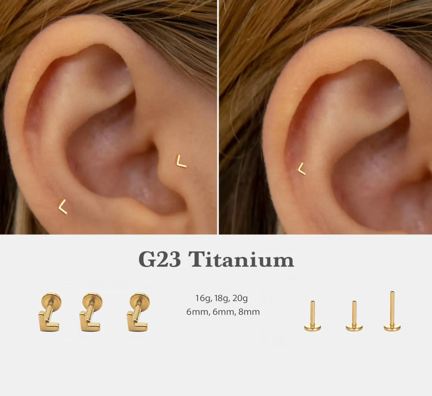 20G/18G/16G Titanium Flat Back Earrings, Threadless Nose Stud Tiny Stud Earrings, Cartilage Tragus Piercing Jewelry Conch Helix Stud