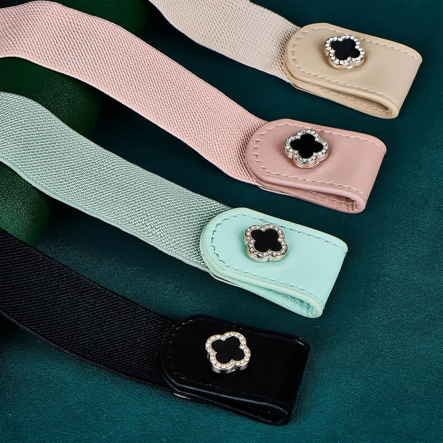4 Pieces Buckle Free Stretch Belt Comfortable Invisible Elastic Belt Adjustable Belt
