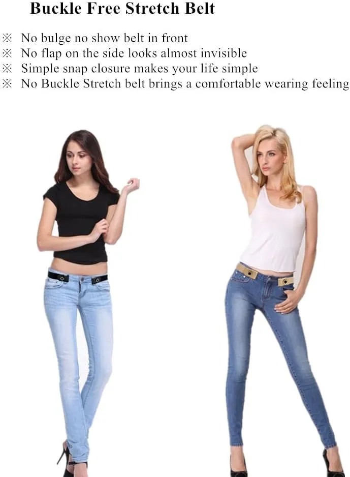 4 Pieces Buckle Free Stretch Belt Comfortable Invisible Elastic Belt Adjustable Belt