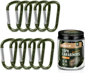 Avalanche 10 Pack 3" Carabiner Clip - Durable Aluminum D-Style Design for Camping Accessories, Keychain Clip - Heavy Duty 25 lbs. Capacity Multipurpose Carabiner Clips, Medium Size