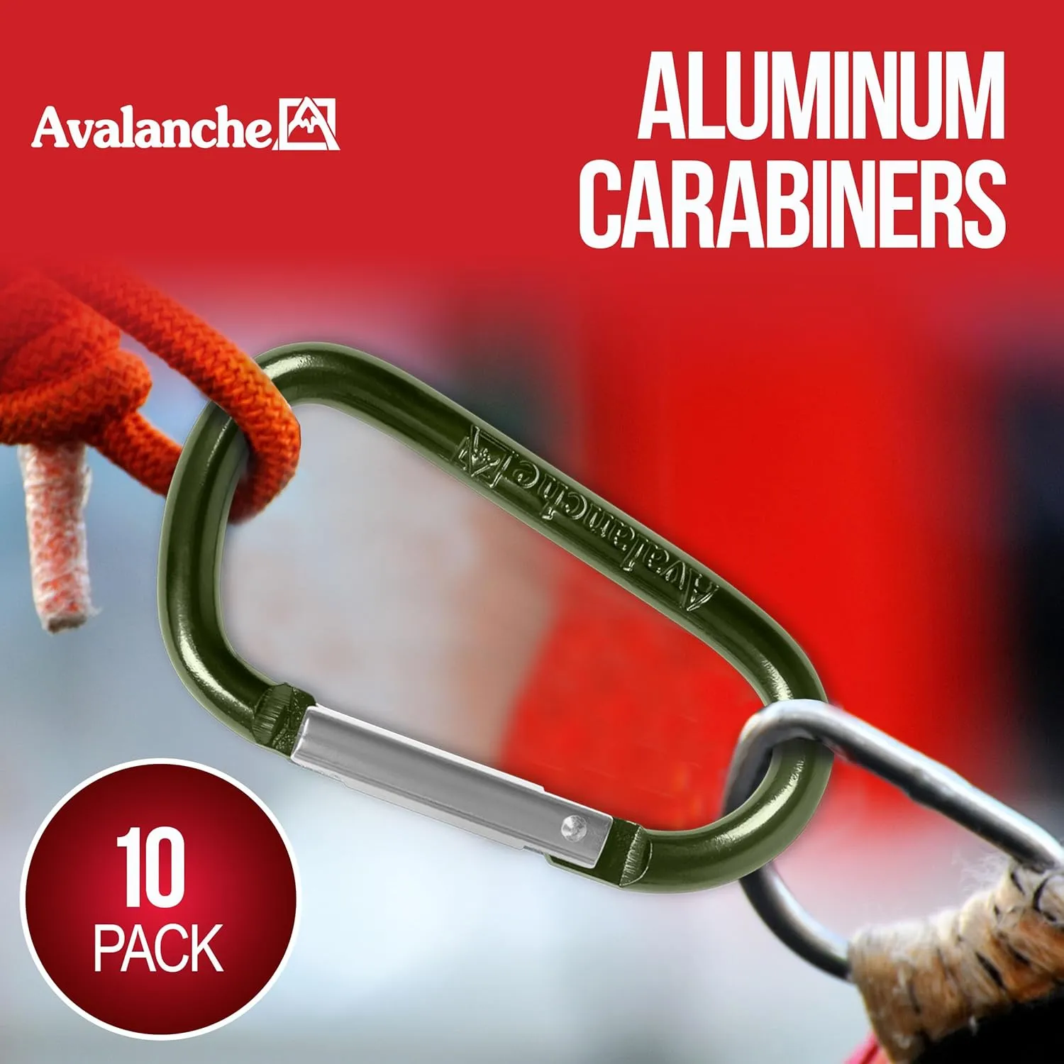Avalanche 10 Pack 3" Carabiner Clip - Durable Aluminum D-Style Design for Camping Accessories, Keychain Clip - Heavy Duty 25 lbs. Capacity Multipurpose Carabiner Clips, Medium Size