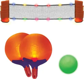 Big Time Toys Glow Games Super Pong Complete Portable Table Tennis Set - Includes LED Ping Pong Paddles, Ball, and LED Net - Easy Set Up, Lights UP