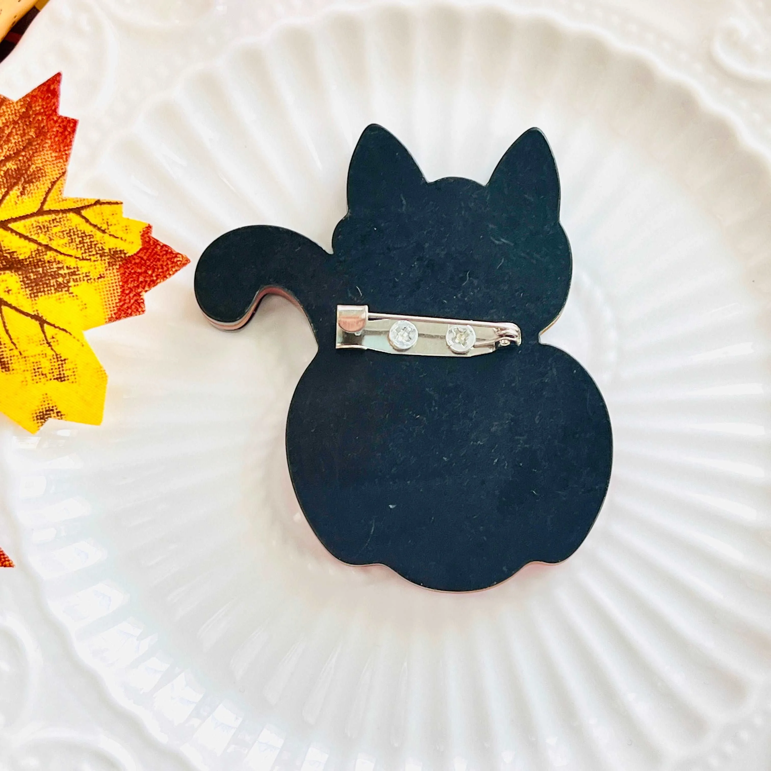 Black Cat In Pumpkin Brooch