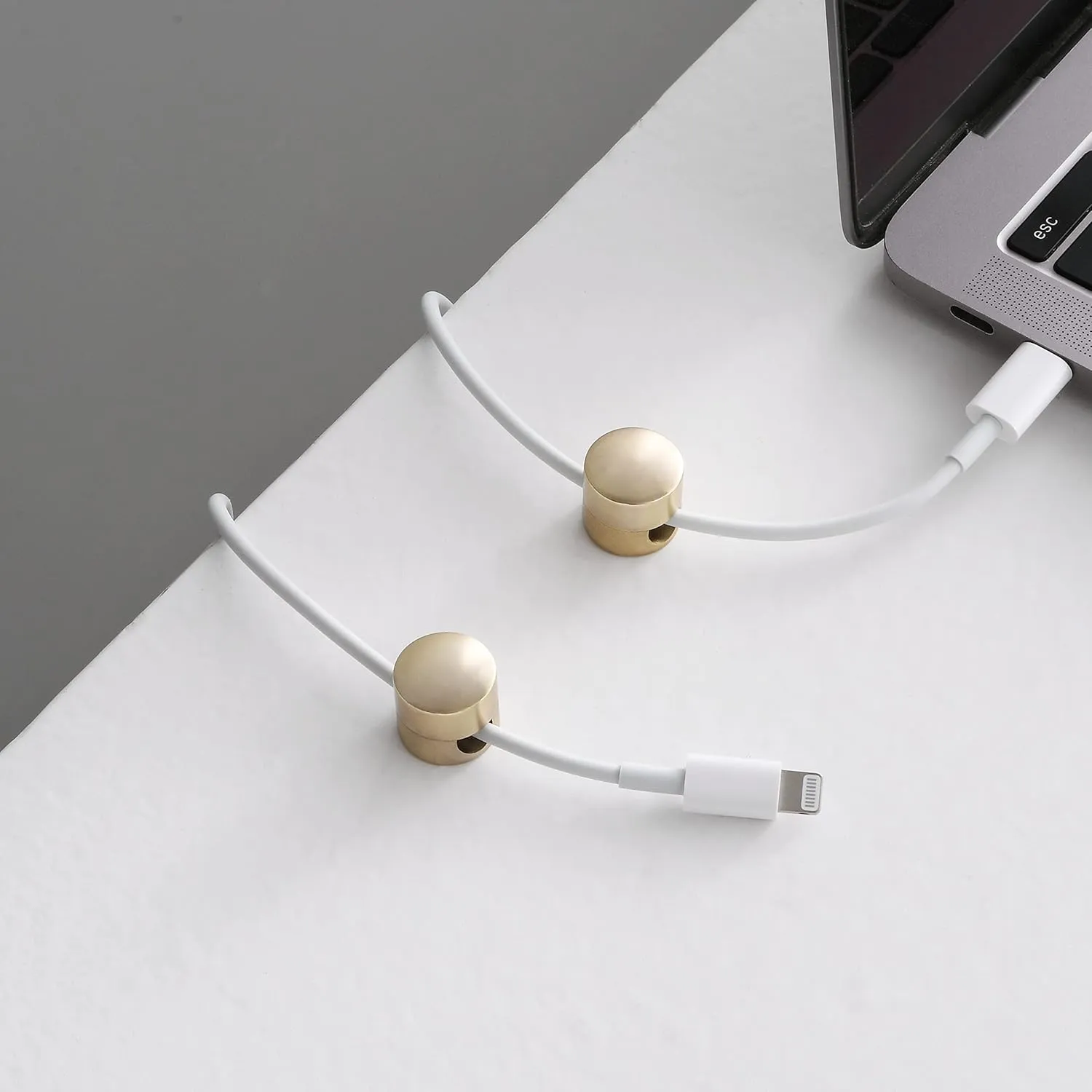 Cable Clips - Premium Brass Cord Management for Home, Office & Car - Multipurpose Wire Holder Organizer - Sleek & Durable Design - Ideal Gift for Men, Women & Students - 4-Pack (Matte Brass)