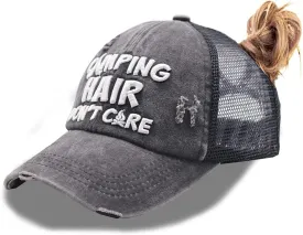 Camping Hair Don't Care Ponytail Hat Vintage Washed Distressed Baseball Dad Cap for Women