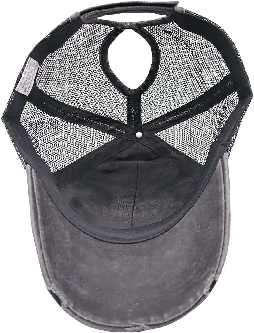 Camping Hair Don't Care Ponytail Hat Vintage Washed Distressed Baseball Dad Cap for Women