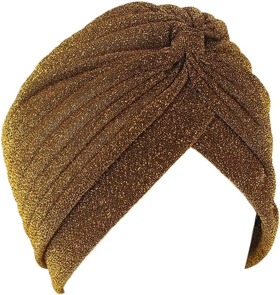 canjoyn Unisex Glitter Twist Pleated Hair Wrap Stretch Turban Hat Chemo Beanie Cap Headwear