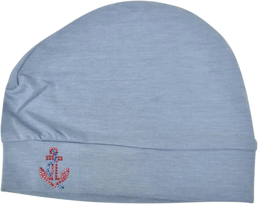 Chemo Beanie Sleep Cap with Red Stud Anchor Applique
