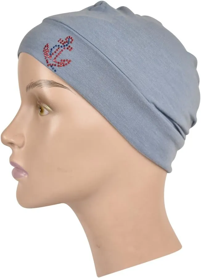 Chemo Beanie Sleep Cap with Red Stud Anchor Applique