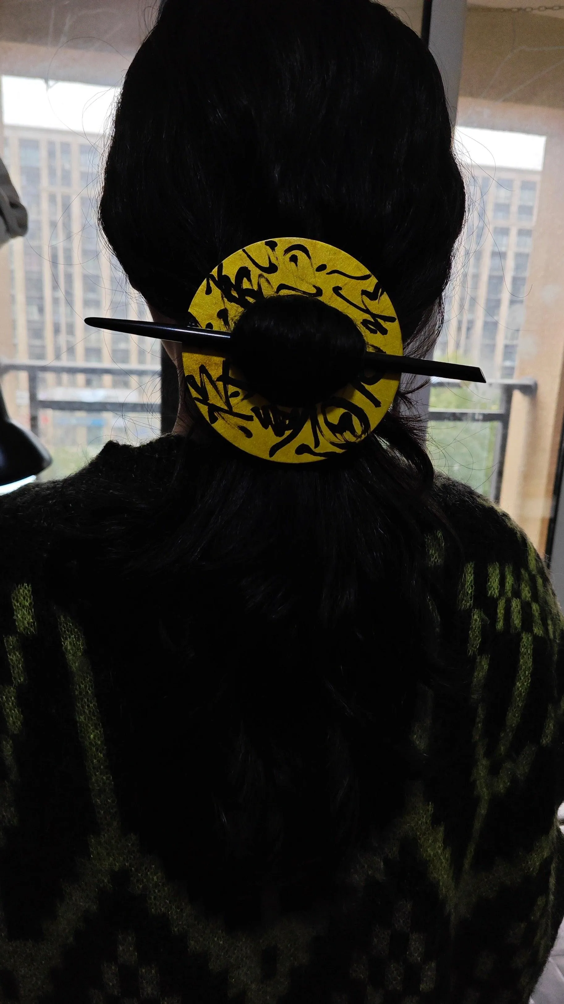 Chinese calligraphy hairpin, ebony wood, handmade hairpin with natural Chinese lacquer