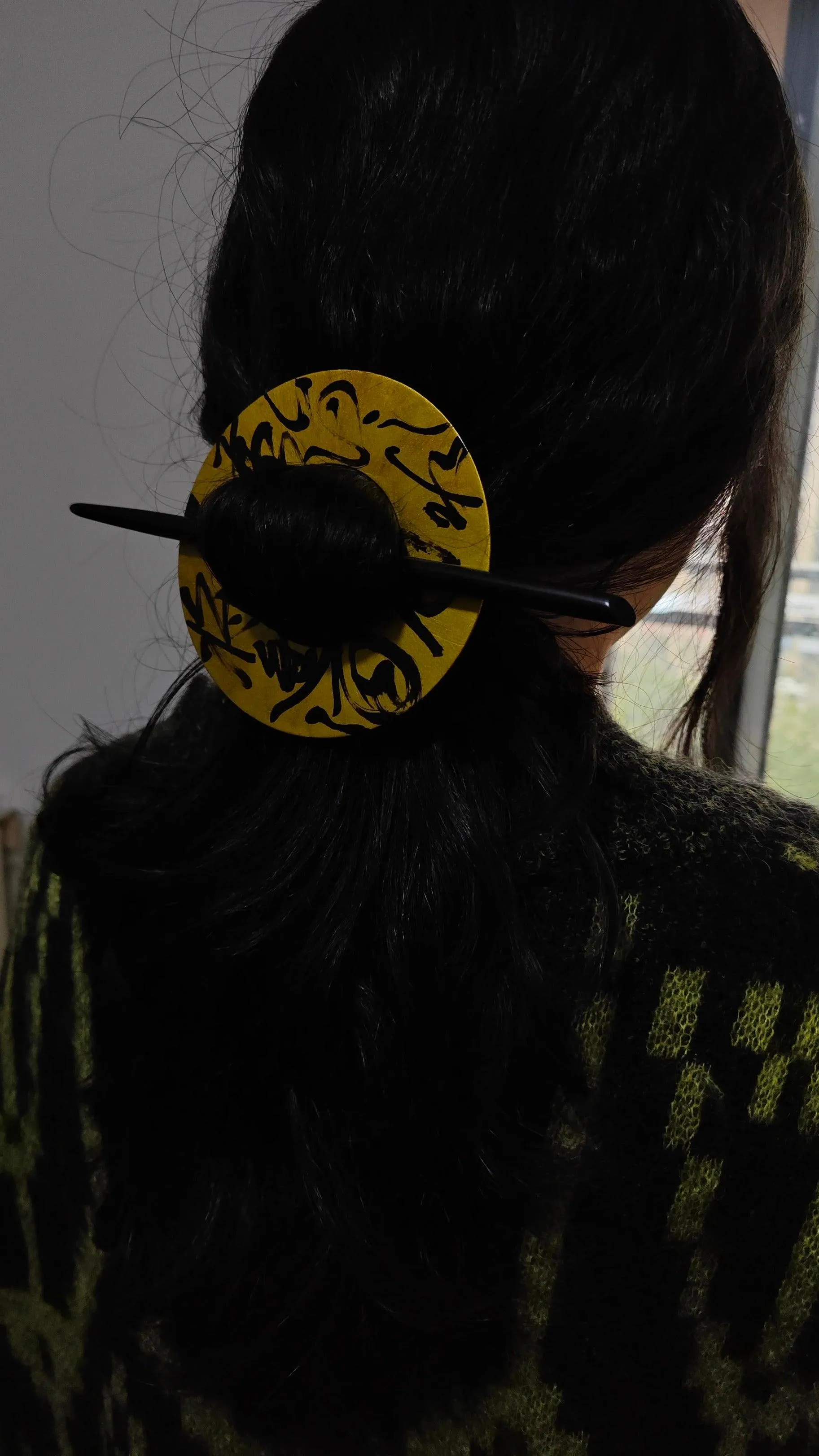 Chinese calligraphy hairpin, ebony wood, handmade hairpin with natural Chinese lacquer