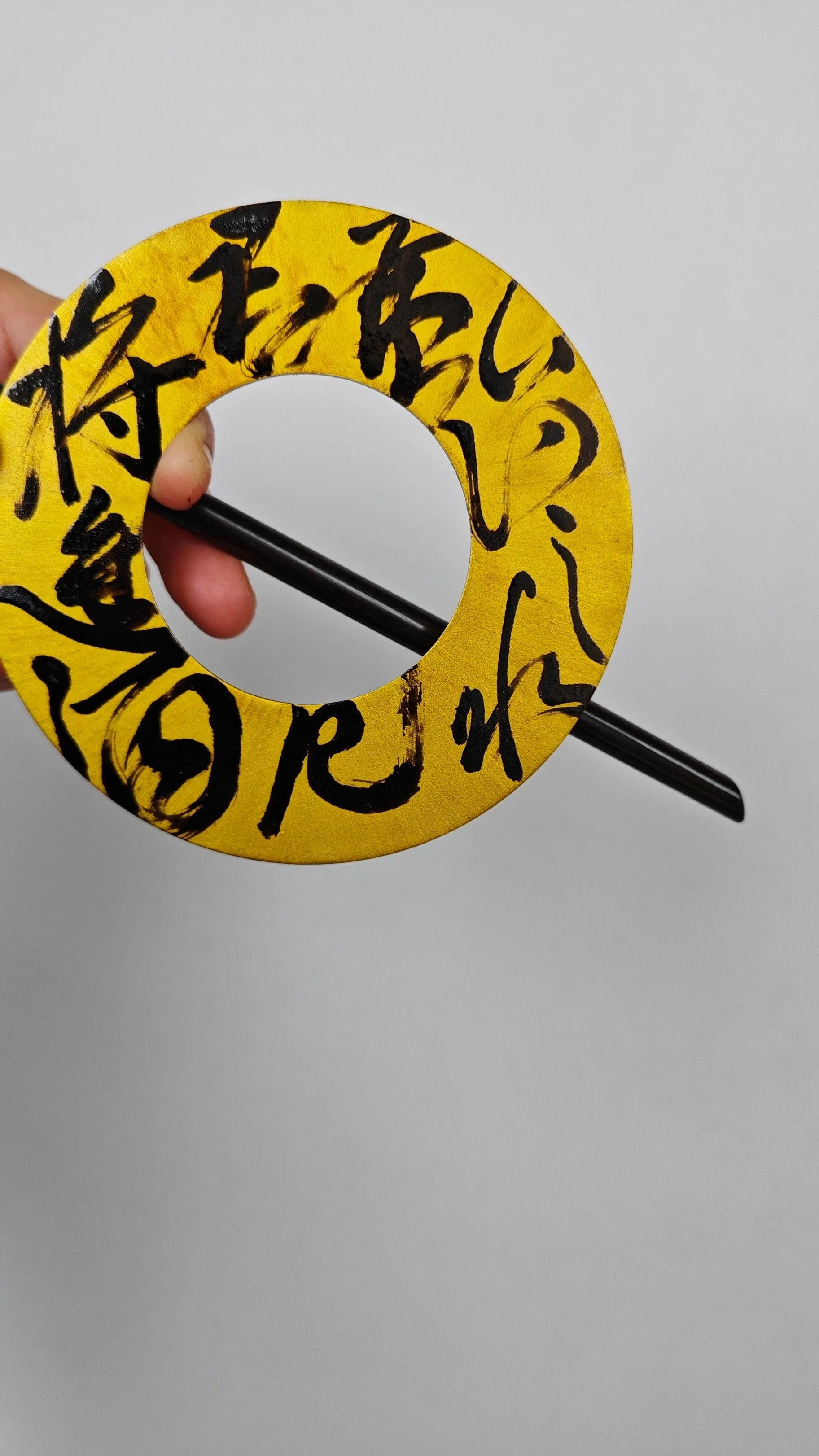 Chinese calligraphy hairpin, ebony wood, handmade hairpin with natural Chinese lacquer