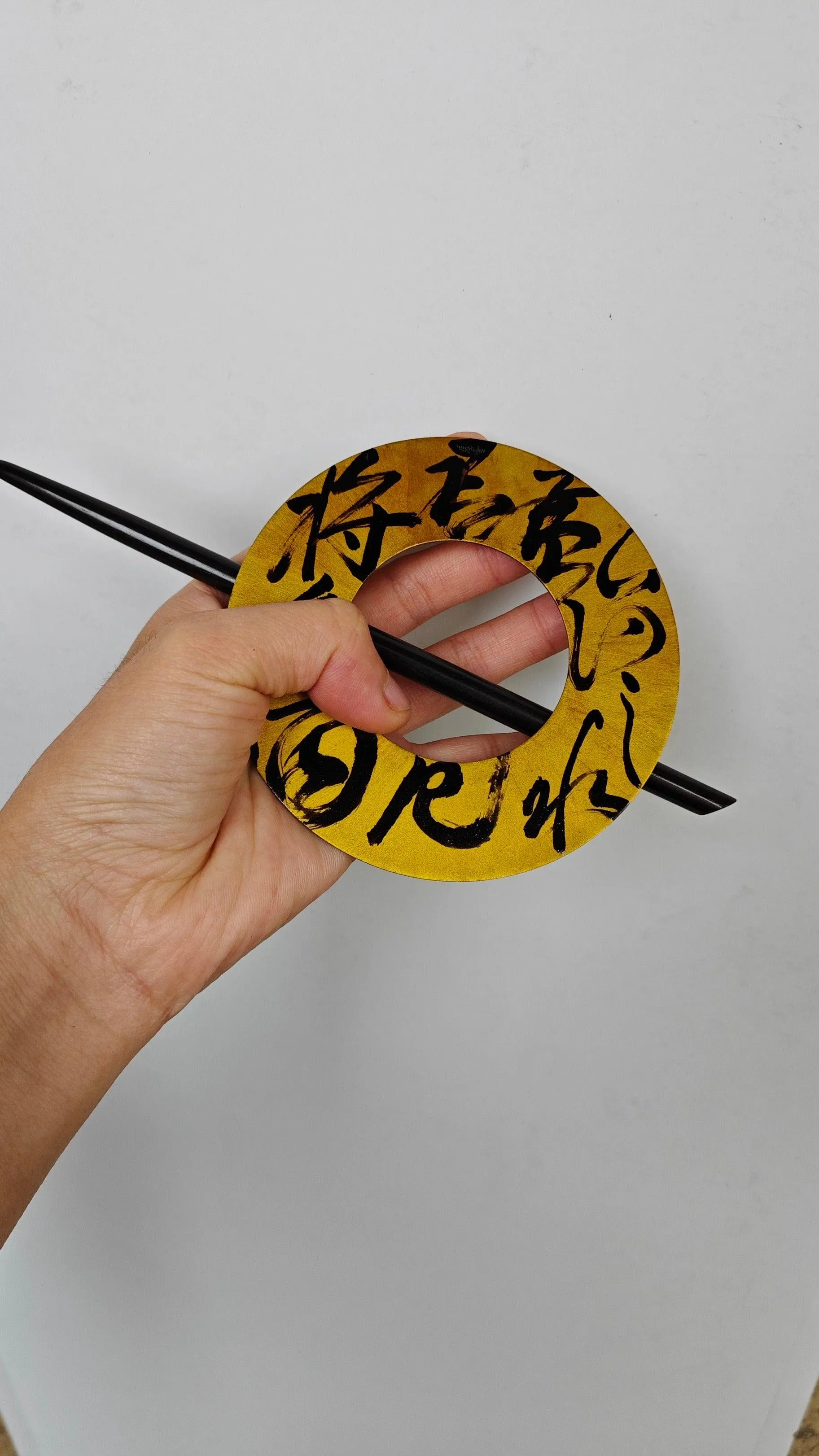 Chinese calligraphy hairpin, ebony wood, handmade hairpin with natural Chinese lacquer