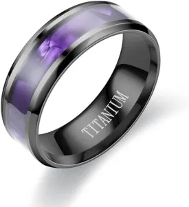 Classic Black Stainless Steel Men Ring Purple Shell Titanium Steel Couple Rings Wedding Bands Jewelry Anillos Hombre Professional process