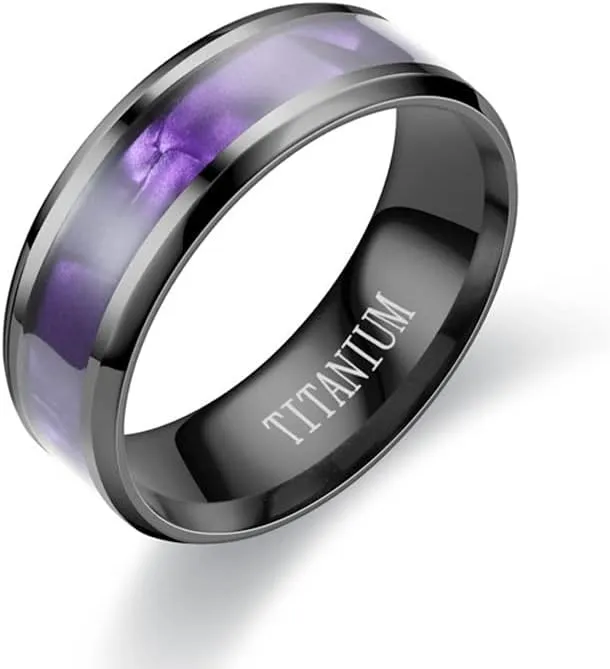 Classic Black Stainless Steel Men Ring Purple Shell Titanium Steel Couple Rings Wedding Bands Jewelry Anillos Hombre Professional process