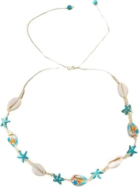 COLORFUL BLING Natural Shell Necklace Bracelet Anklet Set Handmade Seashell Turtle Starfish Adjustable Pearl Choker Necklace for Women Summer Boho Hawaii Beach Holiday Jewelry