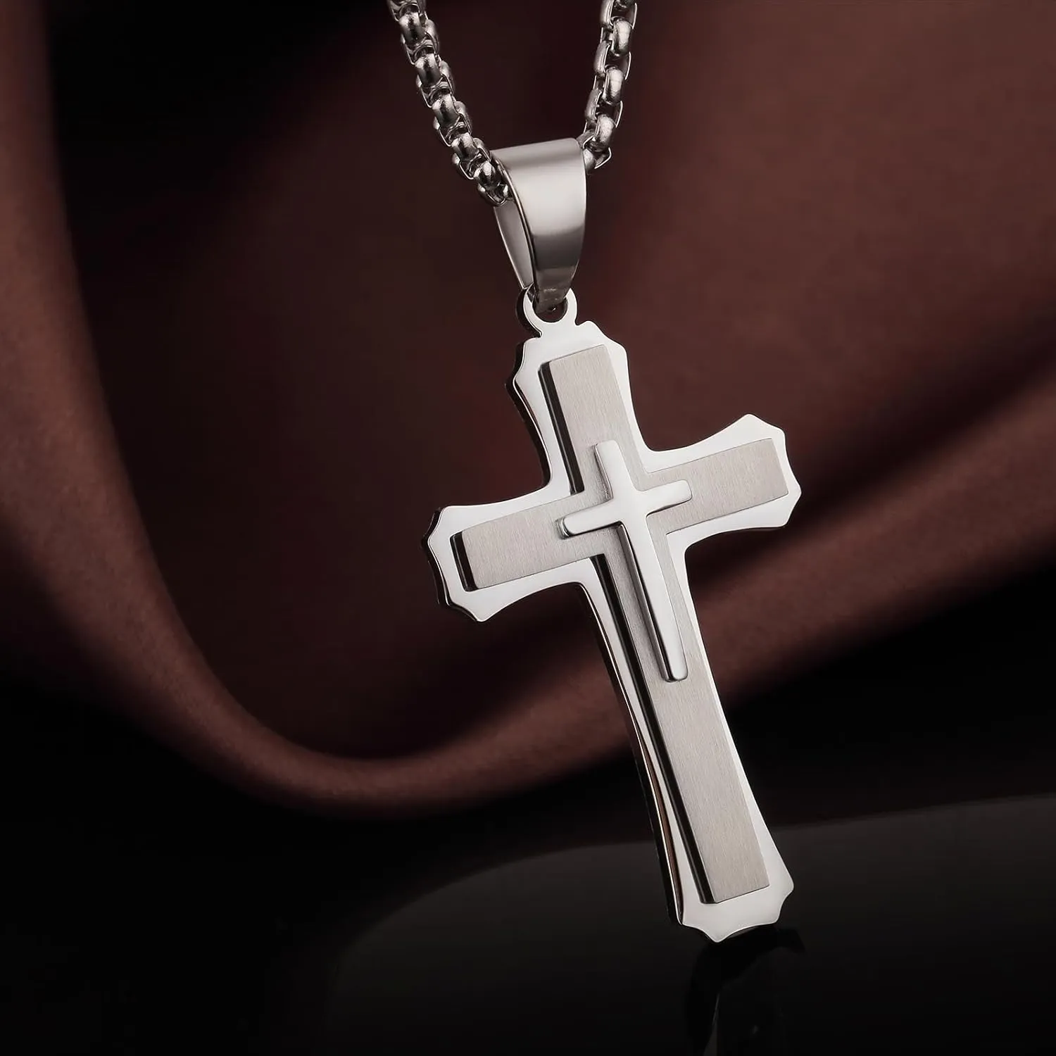 Cross Necklace for Men 316L Stainless Steel Stainless Steel Plain Cross Pendant Necklace Chain for Men Silver Black Gold Colors