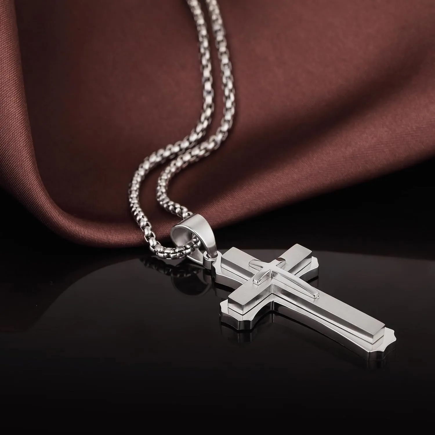 Cross Necklace for Men 316L Stainless Steel Stainless Steel Plain Cross Pendant Necklace Chain for Men Silver Black Gold Colors