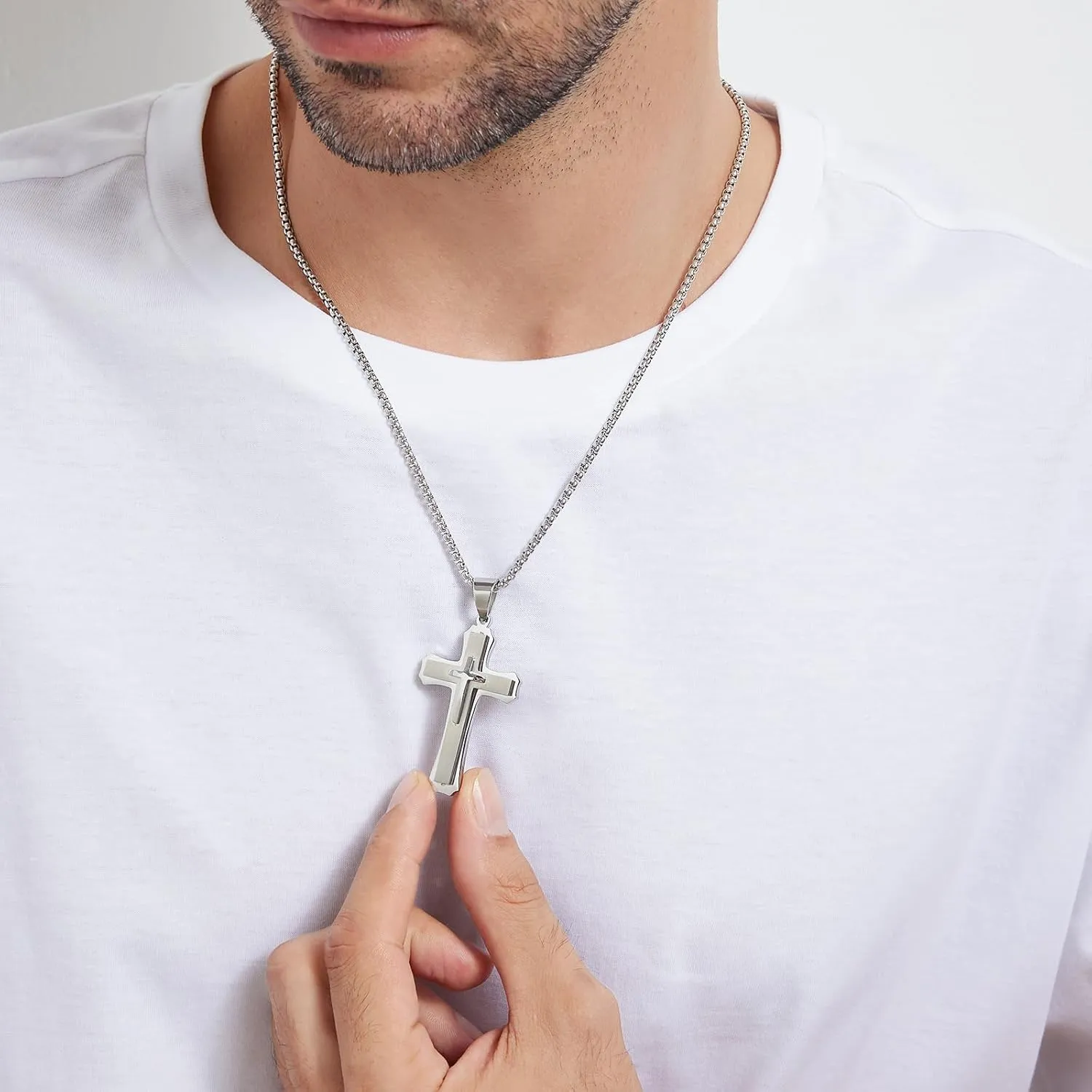 Cross Necklace for Men 316L Stainless Steel Stainless Steel Plain Cross Pendant Necklace Chain for Men Silver Black Gold Colors