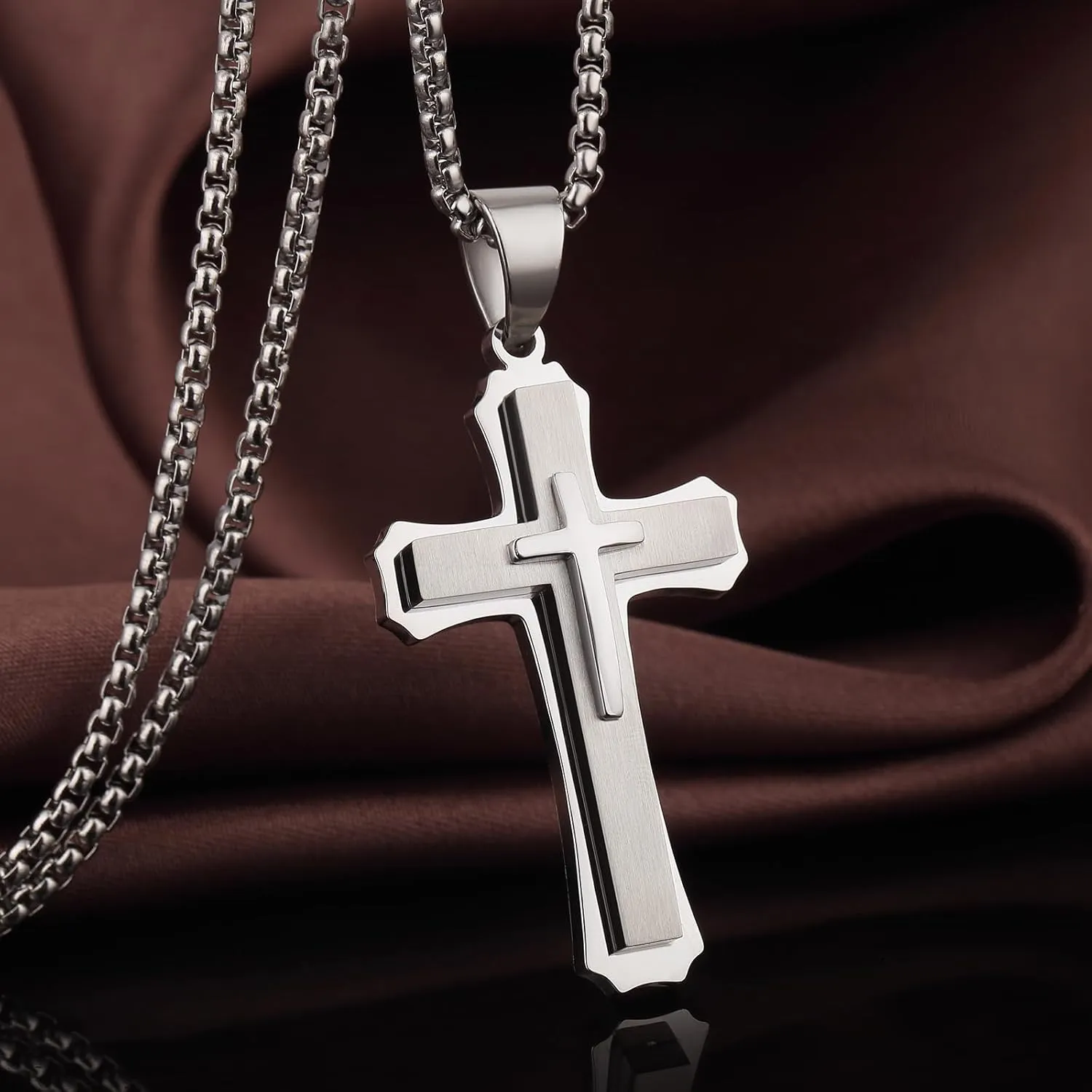 Cross Necklace for Men 316L Stainless Steel Stainless Steel Plain Cross Pendant Necklace Chain for Men Silver Black Gold Colors