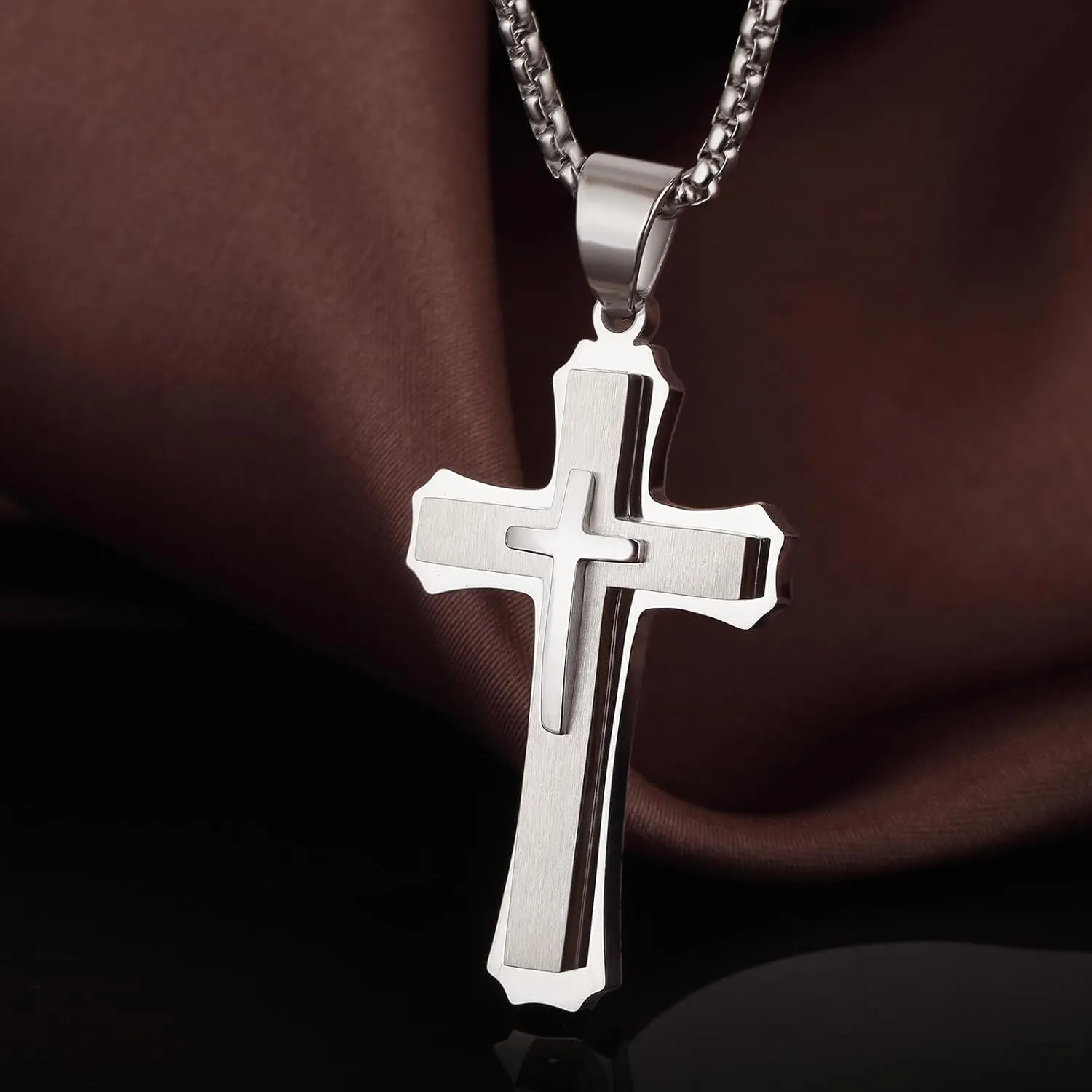 Cross Necklace for Men 316L Stainless Steel Stainless Steel Plain Cross Pendant Necklace Chain for Men Silver Black Gold Colors