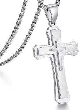 Cross Necklace for Men 316L Stainless Steel Stainless Steel Plain Cross Pendant Necklace Chain for Men Silver Black Gold Colors