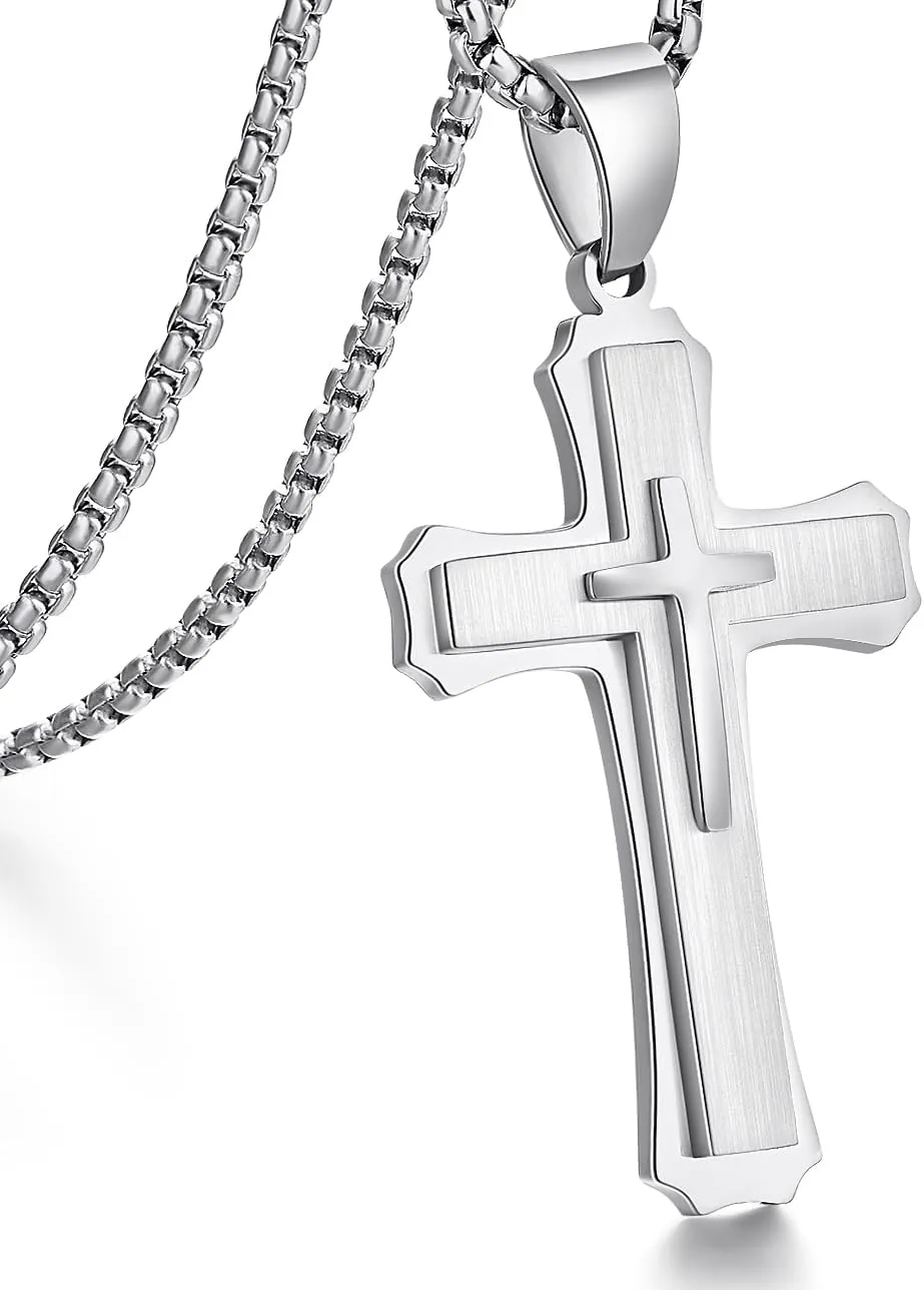 Cross Necklace for Men 316L Stainless Steel Stainless Steel Plain Cross Pendant Necklace Chain for Men Silver Black Gold Colors