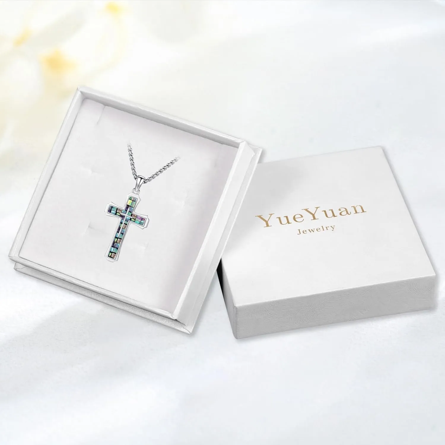 Cross Necklace for Men 925 Sterling Silver Abalone Shell/Opal/Malachite/Turquoise/Lapis Lazuli/Obsidian/Tiger Eye Stone/Red Coral/Black Tourmaline/Celtic Cross Pendant Religious Jewelry Gift