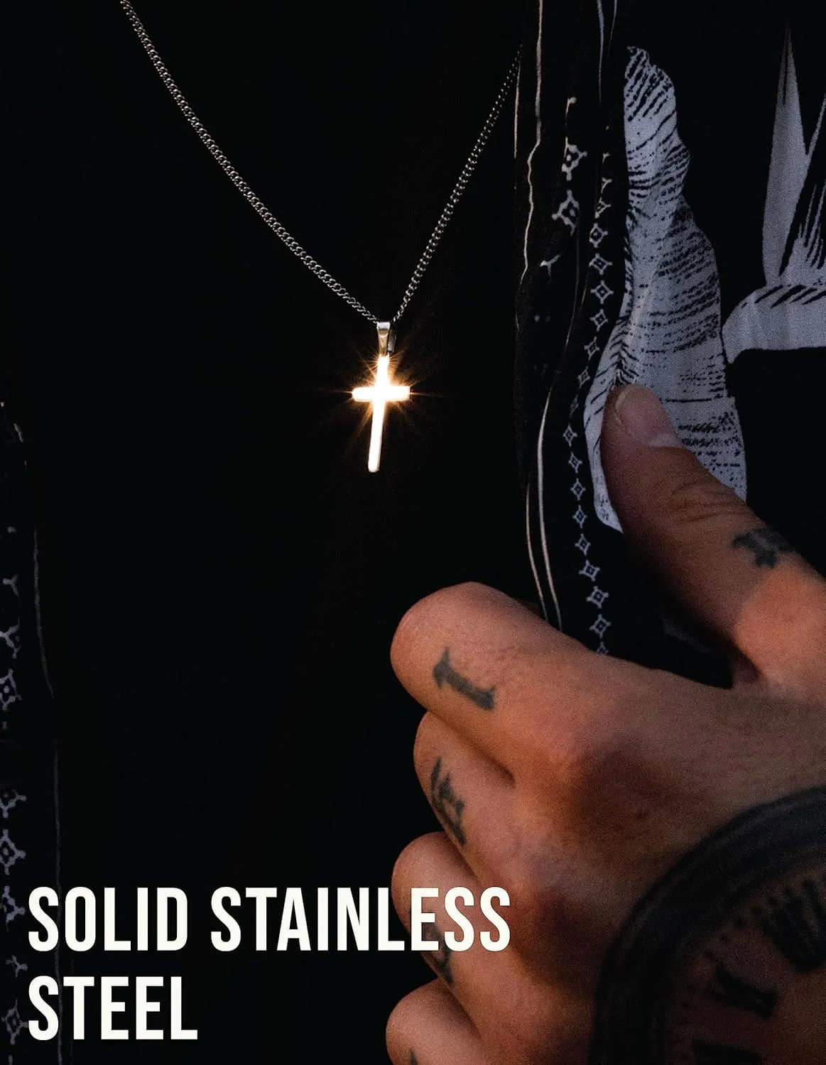 Cross Necklace Pendant with Personalized Initial | Solid Stainless Steel | Adjustable Size Chain | A-Z Alphabet Letters Engraved on Stainless Steel Clasp