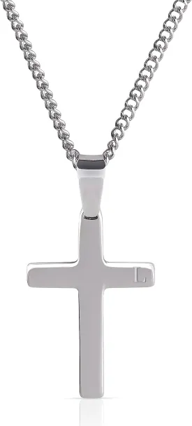 Cross Necklace Pendant with Personalized Initial | Solid Stainless Steel | Adjustable Size Chain | A-Z Alphabet Letters Engraved on Stainless Steel Clasp