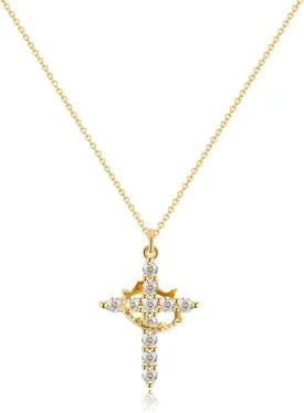 Cubic Zircon Plated 14K Gold 50cm Length Women Cross Necklace Crown Rotatable Hang Jewelry For Women Gift -NG07