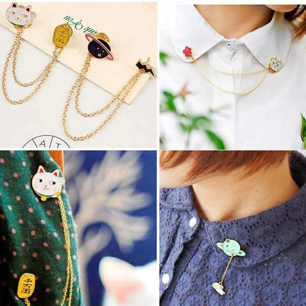 Cute Egg Cat Moon Rabbit Chain Brooch