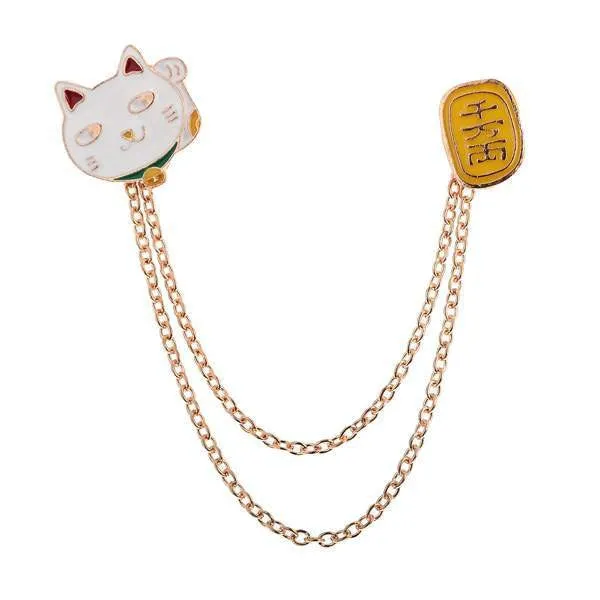 Cute Egg Cat Moon Rabbit Chain Brooch