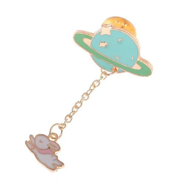 Cute Egg Cat Moon Rabbit Chain Brooch