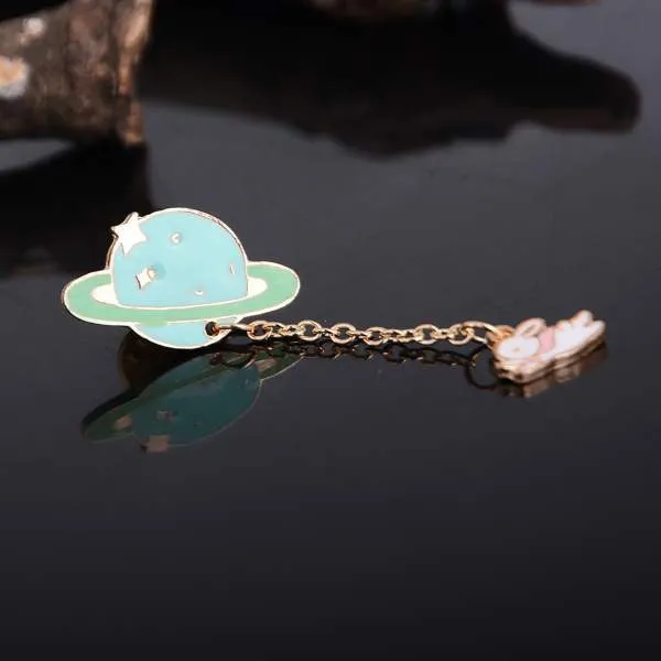 Cute Egg Cat Moon Rabbit Chain Brooch