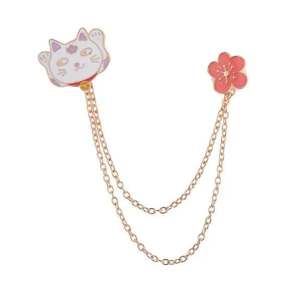 Cute Egg Cat Moon Rabbit Chain Brooch