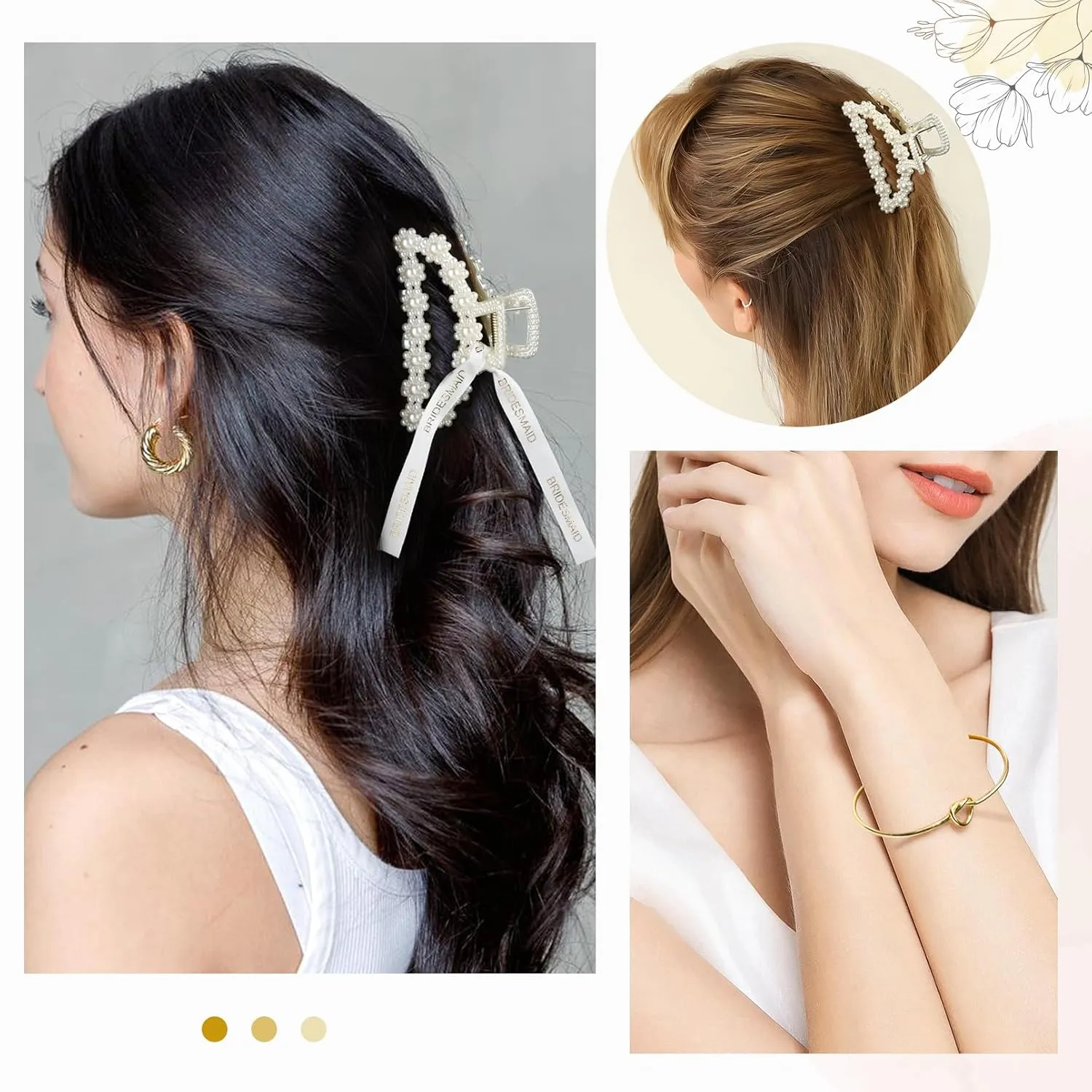 DEEKA 12 Pcs Bridesmaid Proposal Gifts, Pearl Hair Claw Clips & Bridesmaid Knot Bracelet Bachelorette Party Wedding Favors Bridal Party Present Hair Accessories for Women(Gold Bracelets)