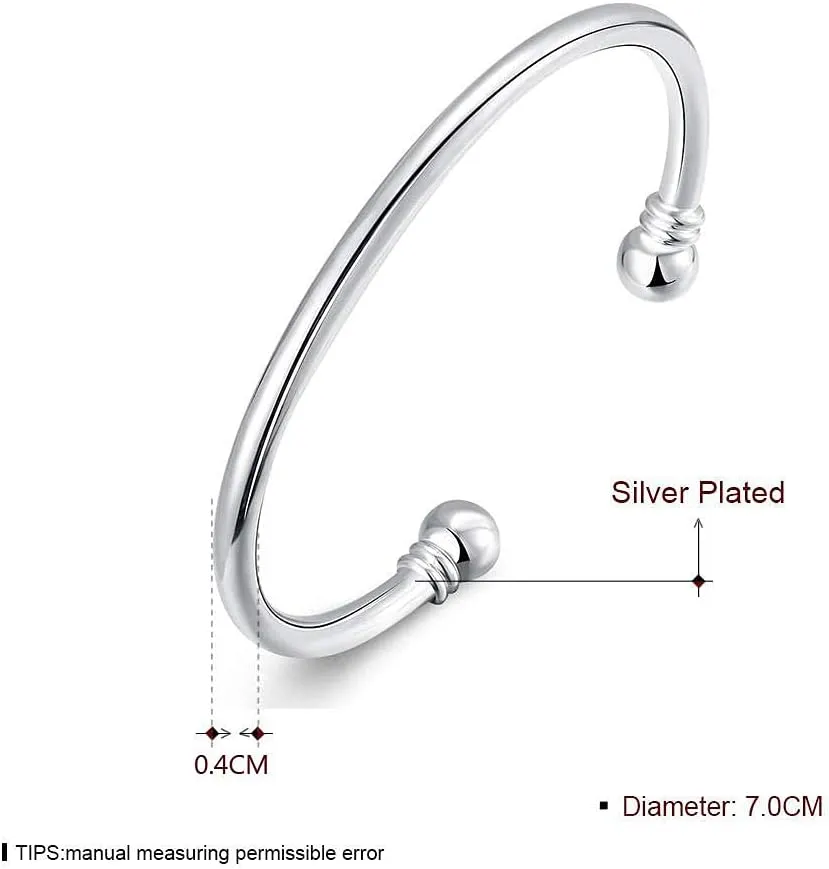 Denchy 925 Silver Trendy Bracelet, Fashion Jewelry Simple Cuff Bangles for Women Mom Wife Valentine Mothers day Gift