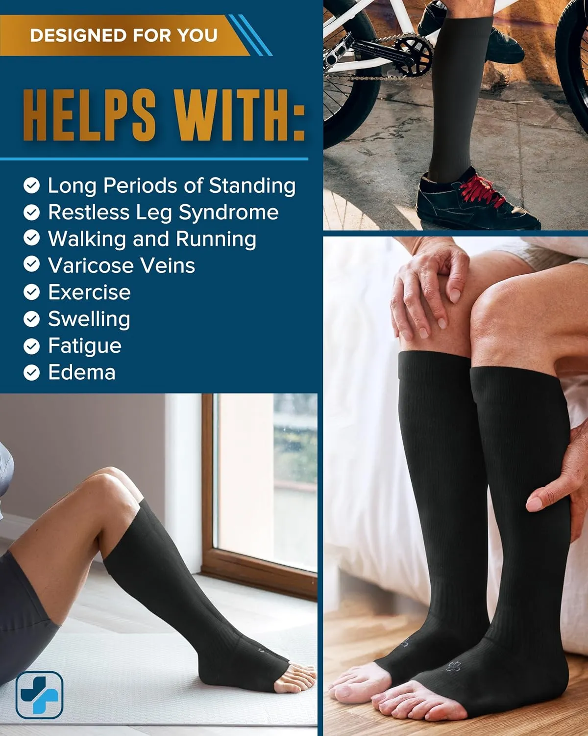 Doctor's Select 3 Pairs Copper Toeless Compression Socks for Men - 20-30 mmHg Open Toe Compression Socks Women, Toeless Socks, Knee High, Black
