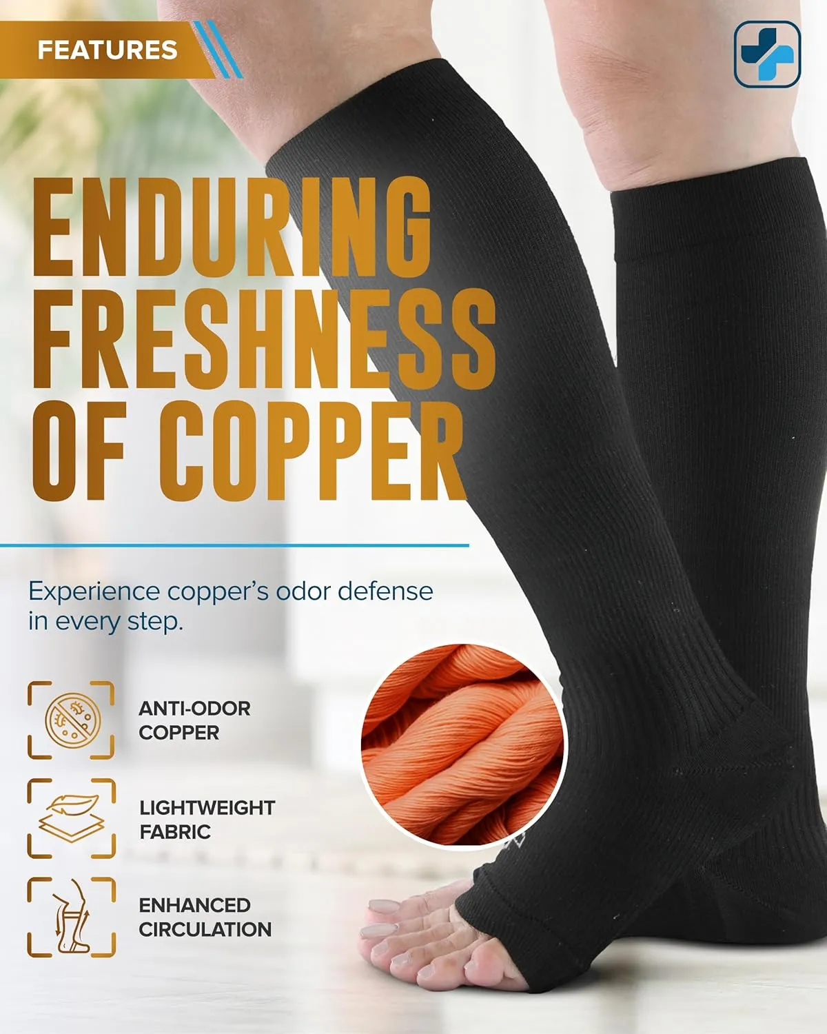 Doctor's Select 3 Pairs Copper Toeless Compression Socks for Men - 20-30 mmHg Open Toe Compression Socks Women, Toeless Socks, Knee High, Black