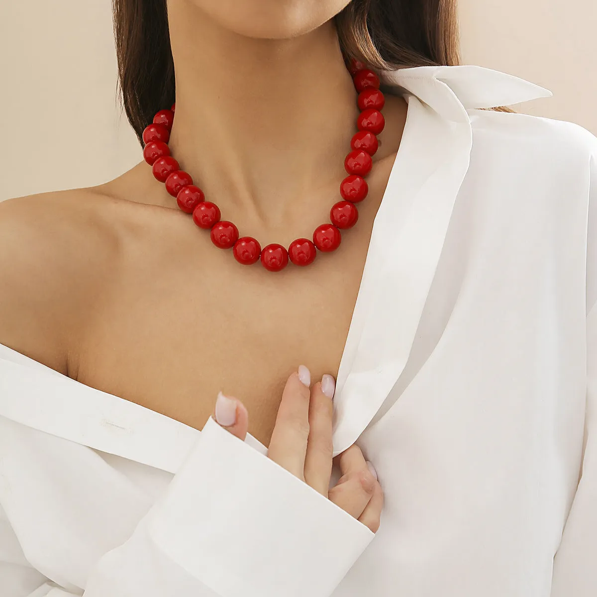 Exaggerated Colorful Acrylic Beaded Necklace for Women with Simple Ins Wind Beads