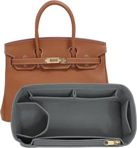 Felt Purse Organizer insert for birkin 30 bag organizer Handbag Insert (LightGrey, BK30)