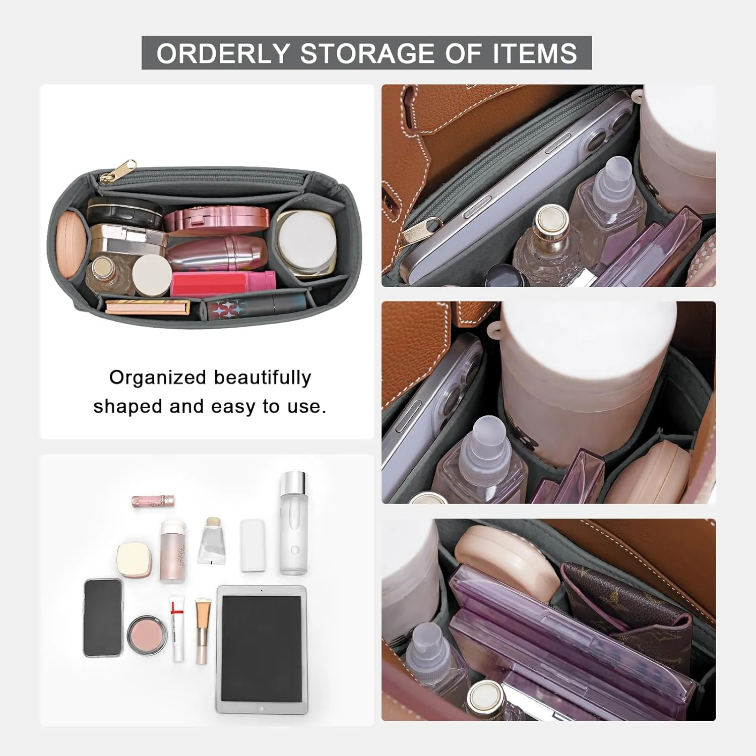 Felt Purse Organizer insert for birkin 30 bag organizer Handbag Insert (LightGrey, BK30)