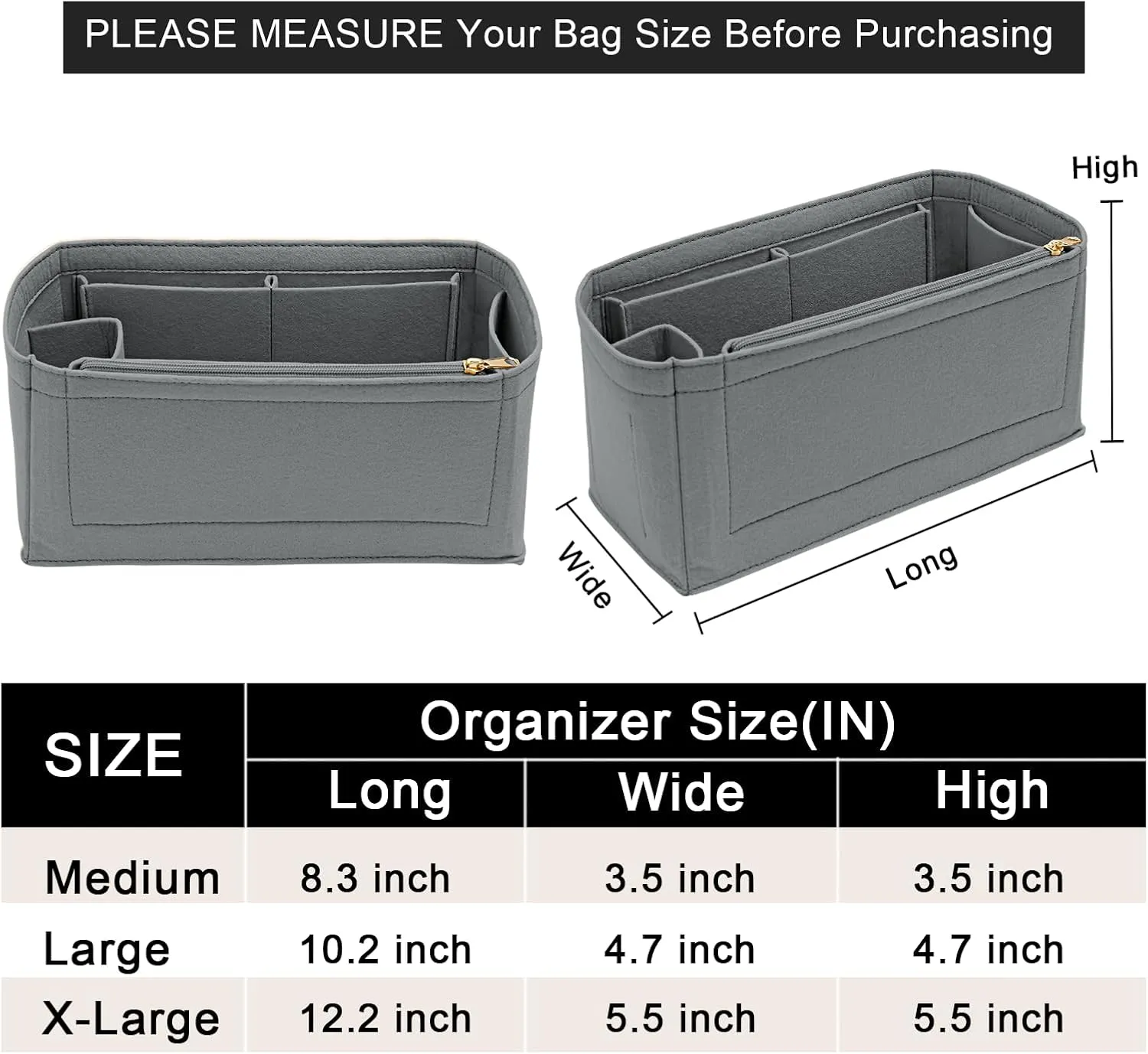 Felt Purse Organizer insert for birkin 30 bag organizer Handbag Insert (LightGrey, BK30)