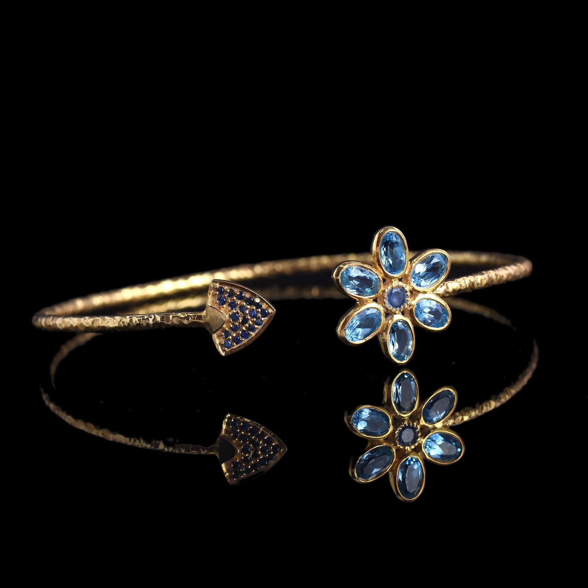 Flower Blue Sapphire Open Cuff Bangles