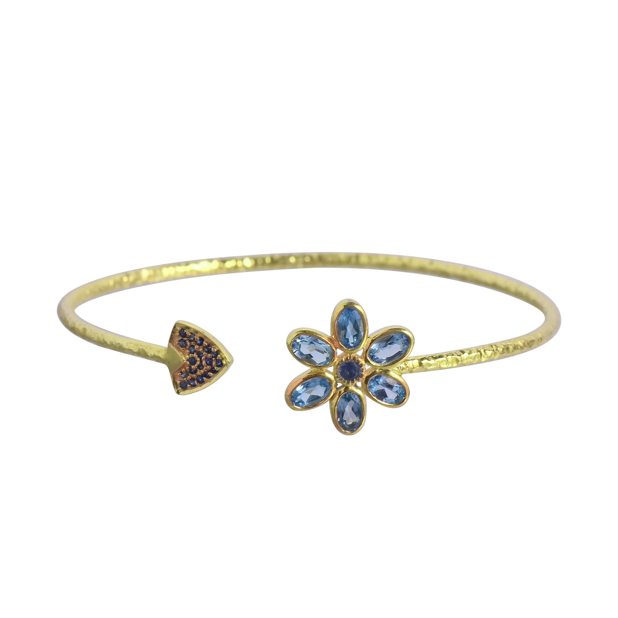 Flower Blue Sapphire Open Cuff Bangles